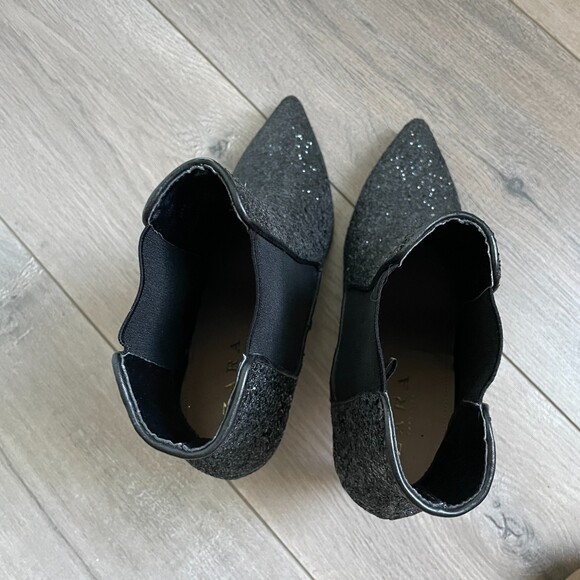 Zara "Meteor" black sparkly glitter High Heel stiletto Booties boots - Picture 5 of 8